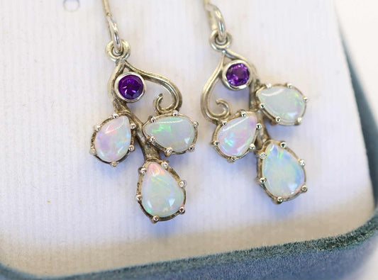 Opal & Amethyst Drop Earrings