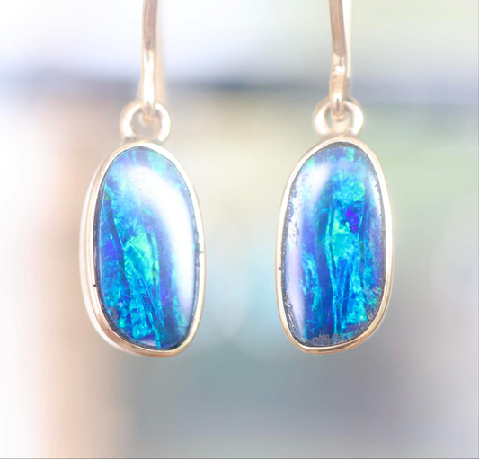 Lightning Ridge Doublet Opals Set in 9ct Yellow Gold