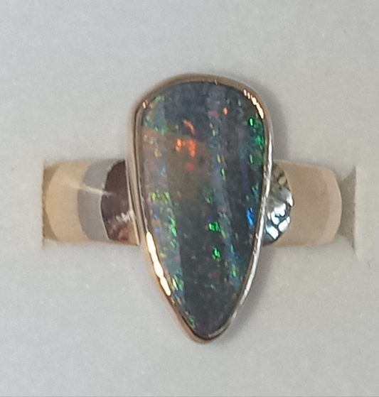 QLD Boulder Opal Ring Set in 9ct Yellow Gold.