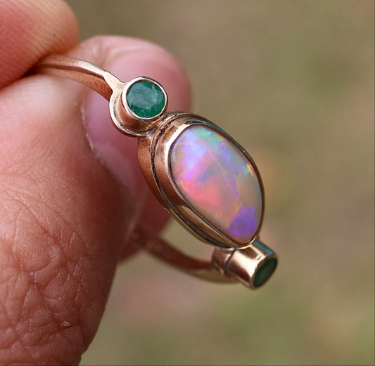 Coober Pedy Crystal Opal Ring Set in 9ct Yellow Gold