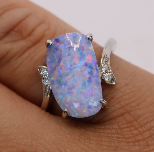 Australian Opal Set in Sterling Silver with CZ