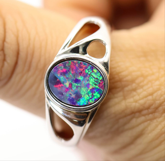 Australian Opal Doublet Set in Sterling Silver