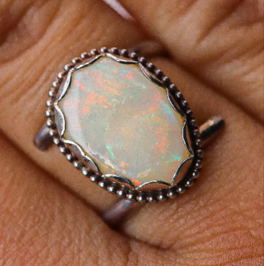 Coober Pedy White Opal Set in Sterling Silver