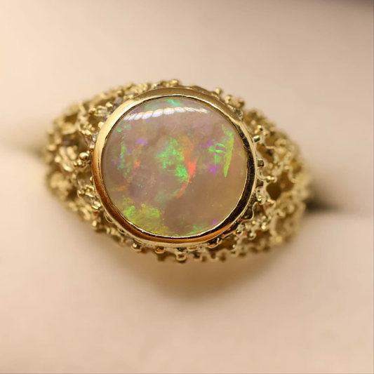 Coober Pedy Opal Ring Set in 9ct Yellow Gold