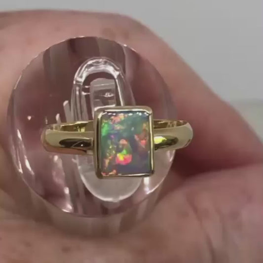 Lightning Ridge Solid Opal Ring Set in 9ct Yellow Gold