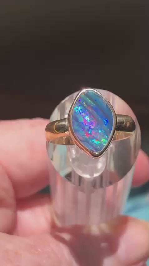 Lighting Ridge Doublet Opal Ring Set in 9ct Yellow Gold