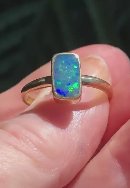 9ct Yellow Gold Lightning Ridge Doublet Opal Ring