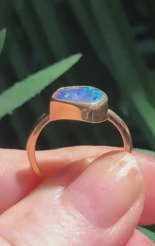 Lighting Ridge Doublet Opal Ring Set in 9ct Yellow Gold