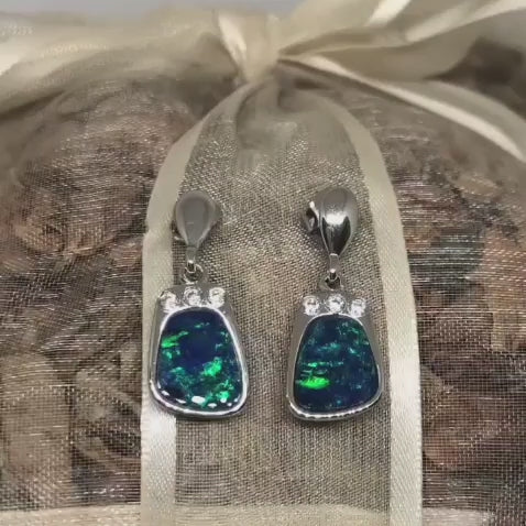 Sterling Silver Opal Earrings With 6 CZ