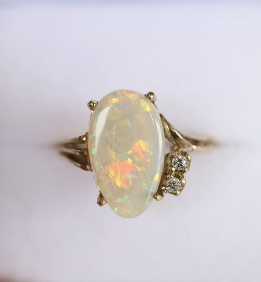 Coober Pedy Opal Ring Set in 9ct Yellow Gold with Diamonds