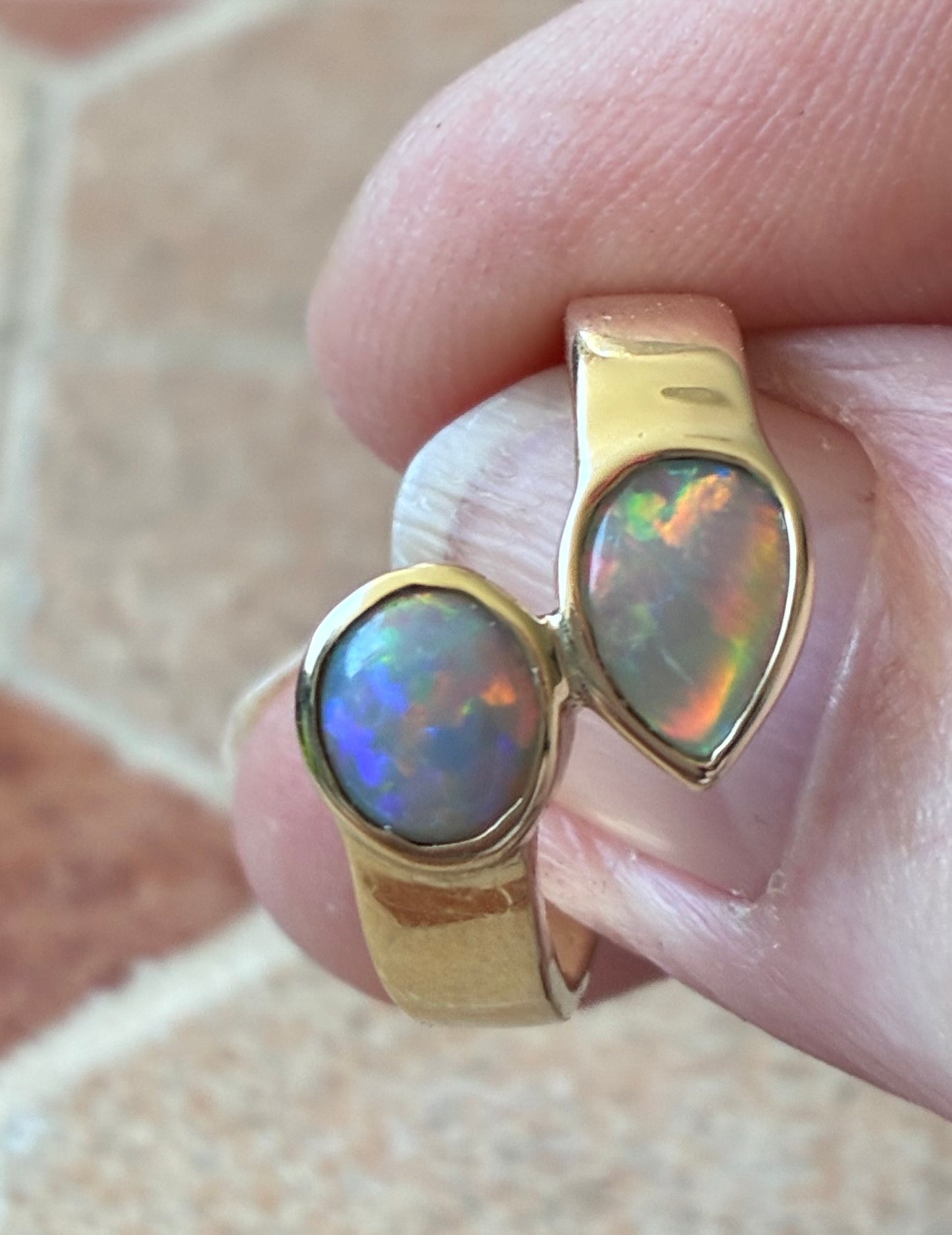 Two Lightning Ridge Crystal Opals Set in 9ct Yellow Gold