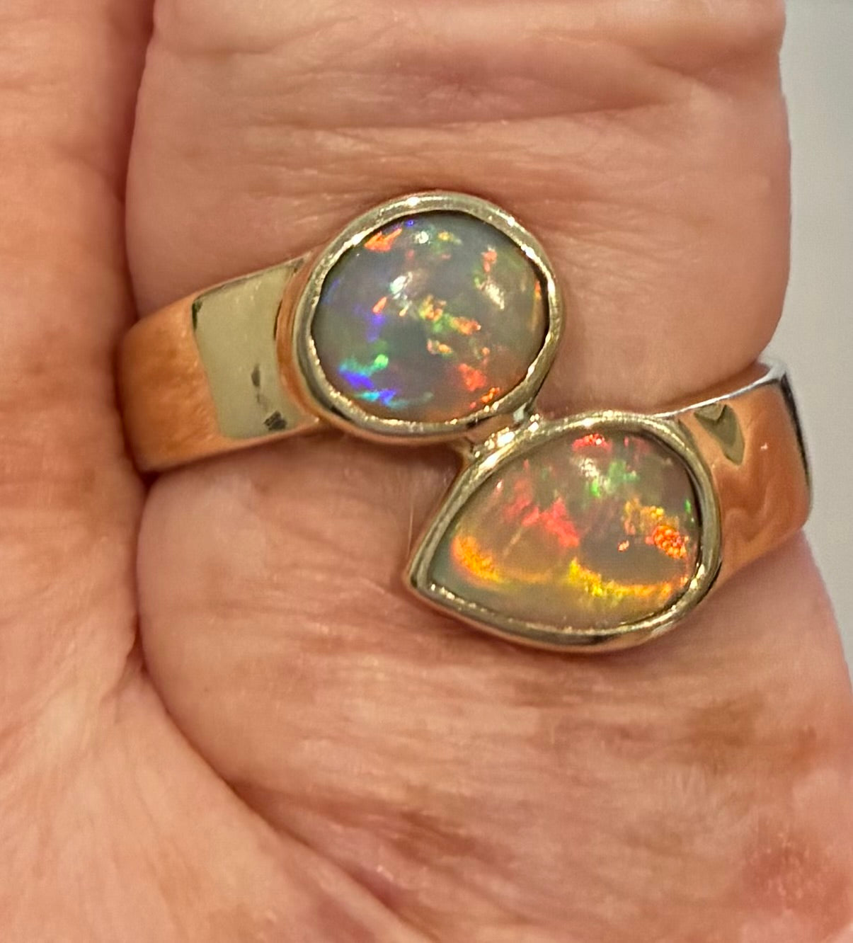 Two Lightning Ridge Crystal Opals Set in 9ct Yellow Gold