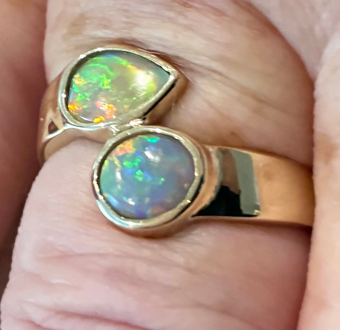 Two Lightning Ridge Crystal Opals Set in 9ct Yellow Gold