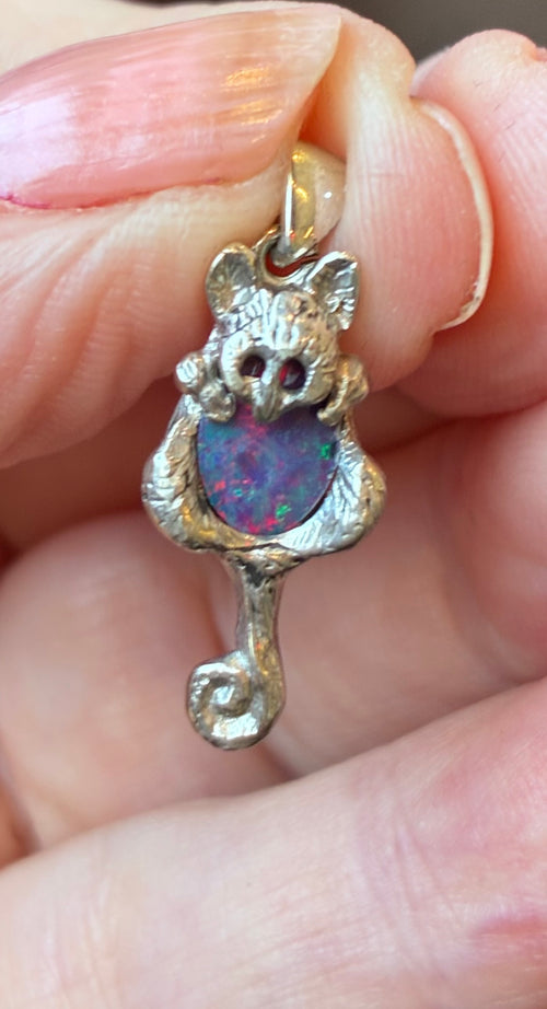 Opal Sterling Silver Possum Pendant