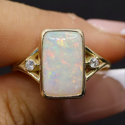 Coober Pedy White Opal Ring Set in 9ct Yellow Gold