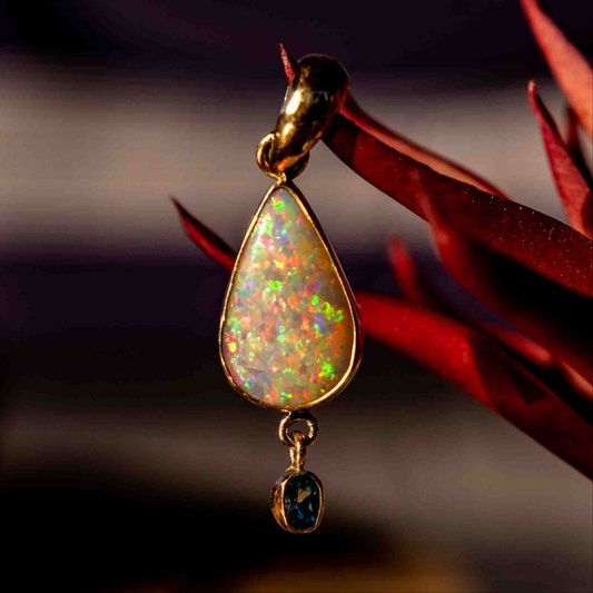Lightning Ridge Opal Set in 9ct Yellow Gold with Blue Topaz