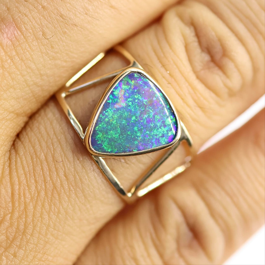Black Lightning Ridge Opal Set in 9ct Yellow Gold