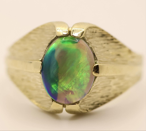 Lightning Ridge Solid Opal Ring Set in 9ct Yellow Gold