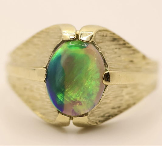 Lightning Ridge Solid Opal Ring Set in 9ct Yellow Gold