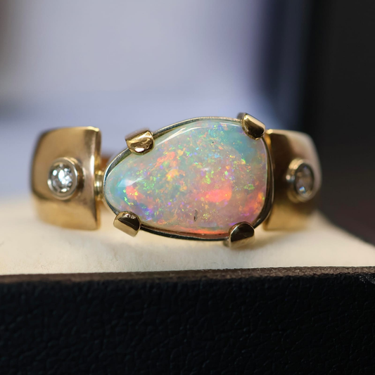 Coober Pedy Opal Ring Set in 9ct Yellow Gold with Diamonds