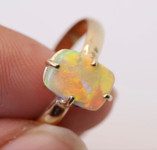 Lightning Ridge Solid Opal Ring Set in 9ct Yellow Gold
