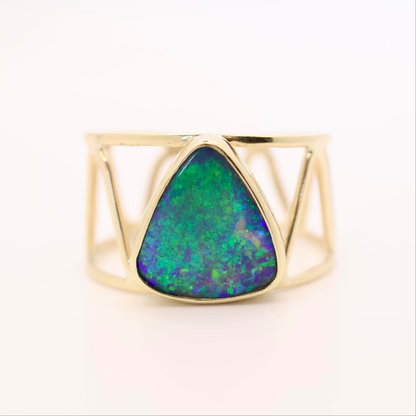Black Lightning Ridge Opal Set in 9ct Yellow Gold
