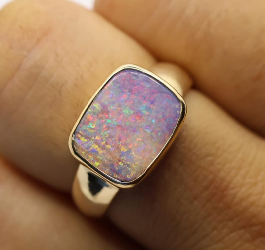 QLD Boulder Opal Ring Set in 9ct Yellow Gold