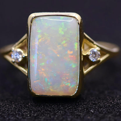 Coober Pedy White Opal Ring Set in 9ct Yellow Gold
