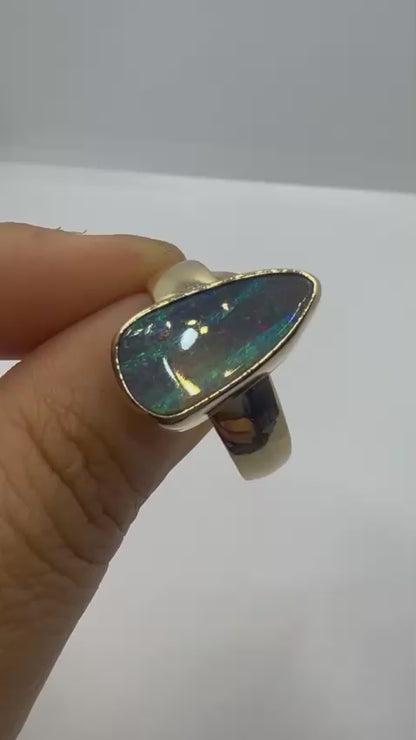 QLD Boulder Opal Ring Set in 9ct Yellow Gold.