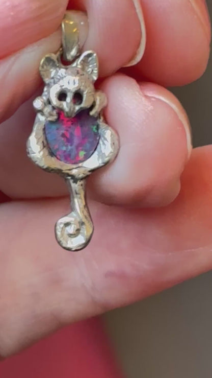 Opal Sterling Silver Possum Pendant