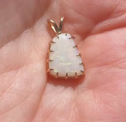 Coober Pedy White Opal Set in 9ct Yellow Gold