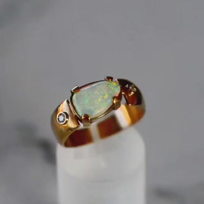 Coober Pedy Opal Ring Set in 9ct Yellow Gold with Diamonds