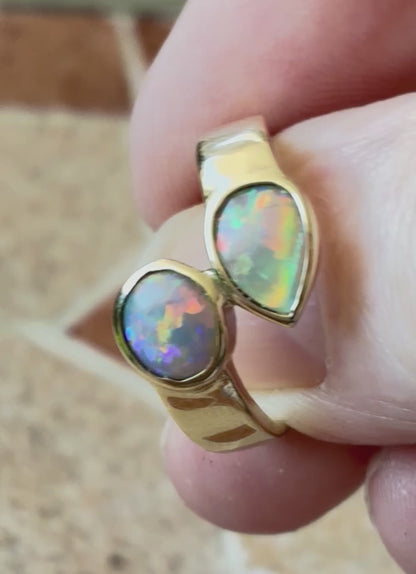 Two Lightning Ridge Crystal Opals Set in 9ct Yellow Gold