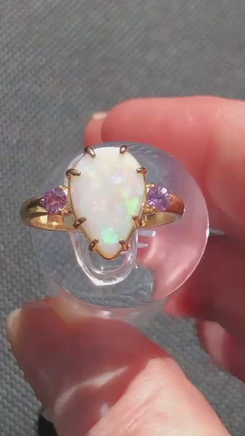 Coober Pedy Opal Ring Set in 9ct Yellow Gold with Sapphires [G8]