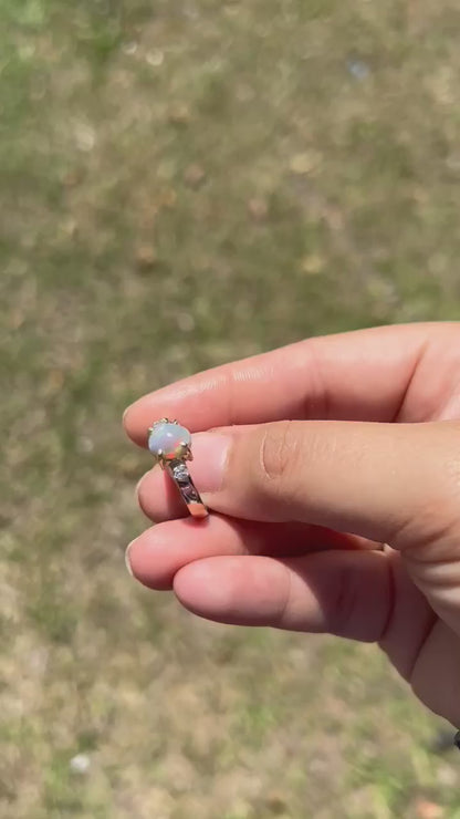 Lightning Ridge Opal Ring Set in 9ct Yellow Gold with Diamonds