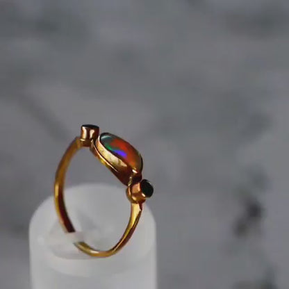 Coober Pedy Crystal Opal Ring Set in 9ct Yellow Gold