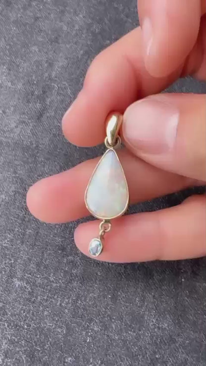 Lightning Ridge Opal Set in 9ct Yellow Gold with Blue Topaz