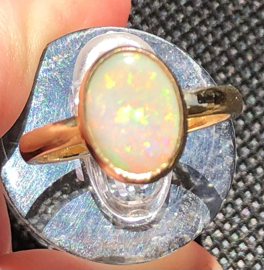 Coober Pedy Opal Ring Set in 9ct Yellow Gold [G6]
