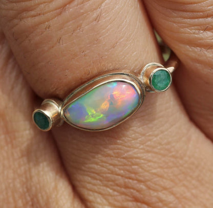 Coober Pedy Crystal Opal Ring Set in 9ct Yellow Gold