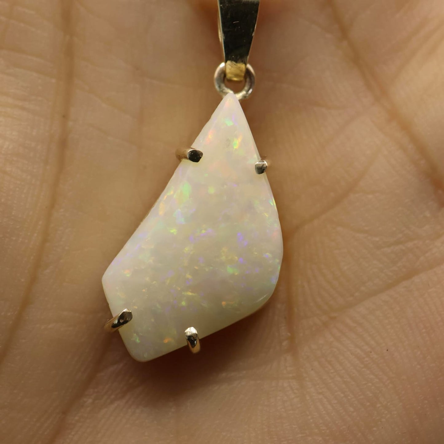 Coober Pedy White Opal Set in 9ct Yellow Gold
