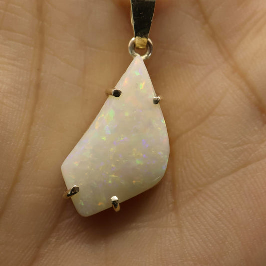 Coober Pedy White Opal Set in 9ct Yellow Gold