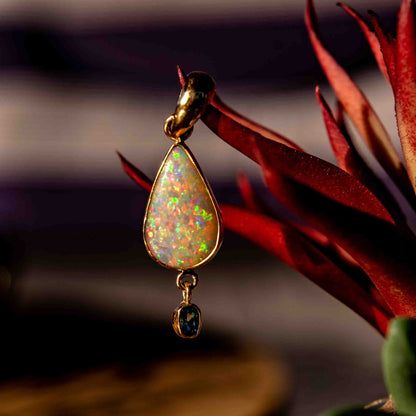 Lightning Ridge Opal Set in 9ct Yellow Gold with Blue Topaz