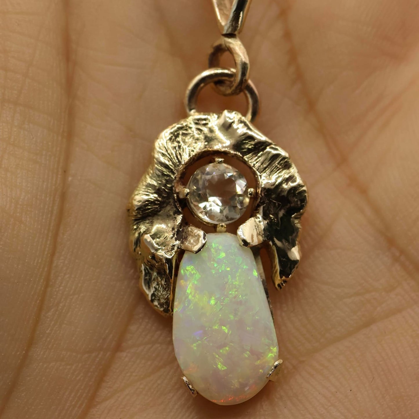 Coober Pedy White Opal Set in 9ct Yellow Gold with Zirconia
