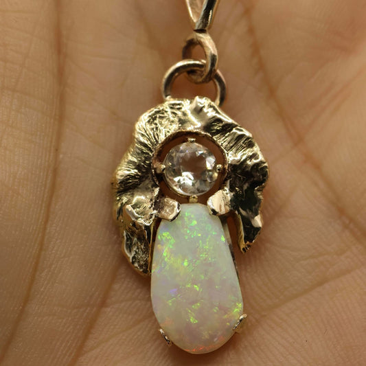 Coober Pedy White Opal Set in 9ct Yellow Gold with Zirconia