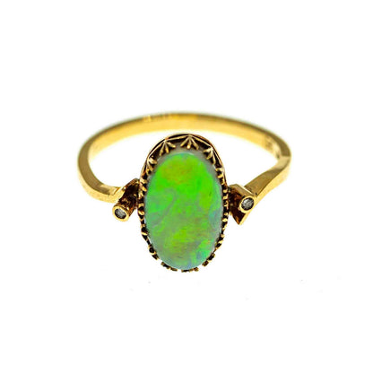 Lightning Ridge Opal Ring Set in 9ct Yellow Gold with Diamonds