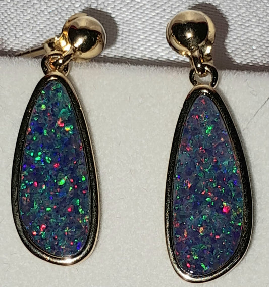 Lightning Ridge Doublet Opals Set in Plated Gold