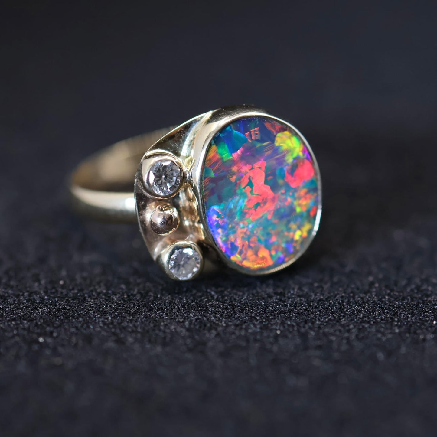 Lightning Ridge Doublet Opal Ring Set in 9ct Yellow Gold with Diamonds