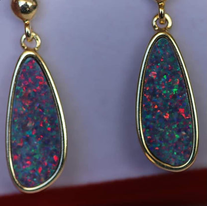 Lightning Ridge Doublet Opals Set in Plated Gold