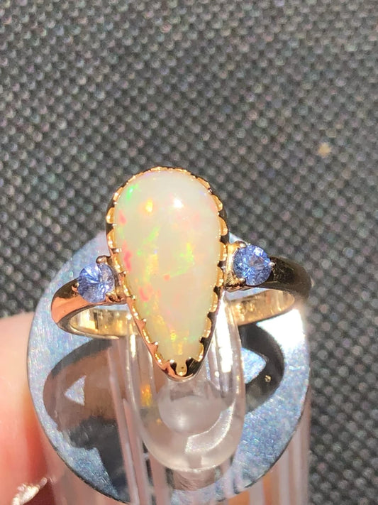 Coober Pedy Opal Ring Set in 9ct Yellow Gold with Sapphires [G7]